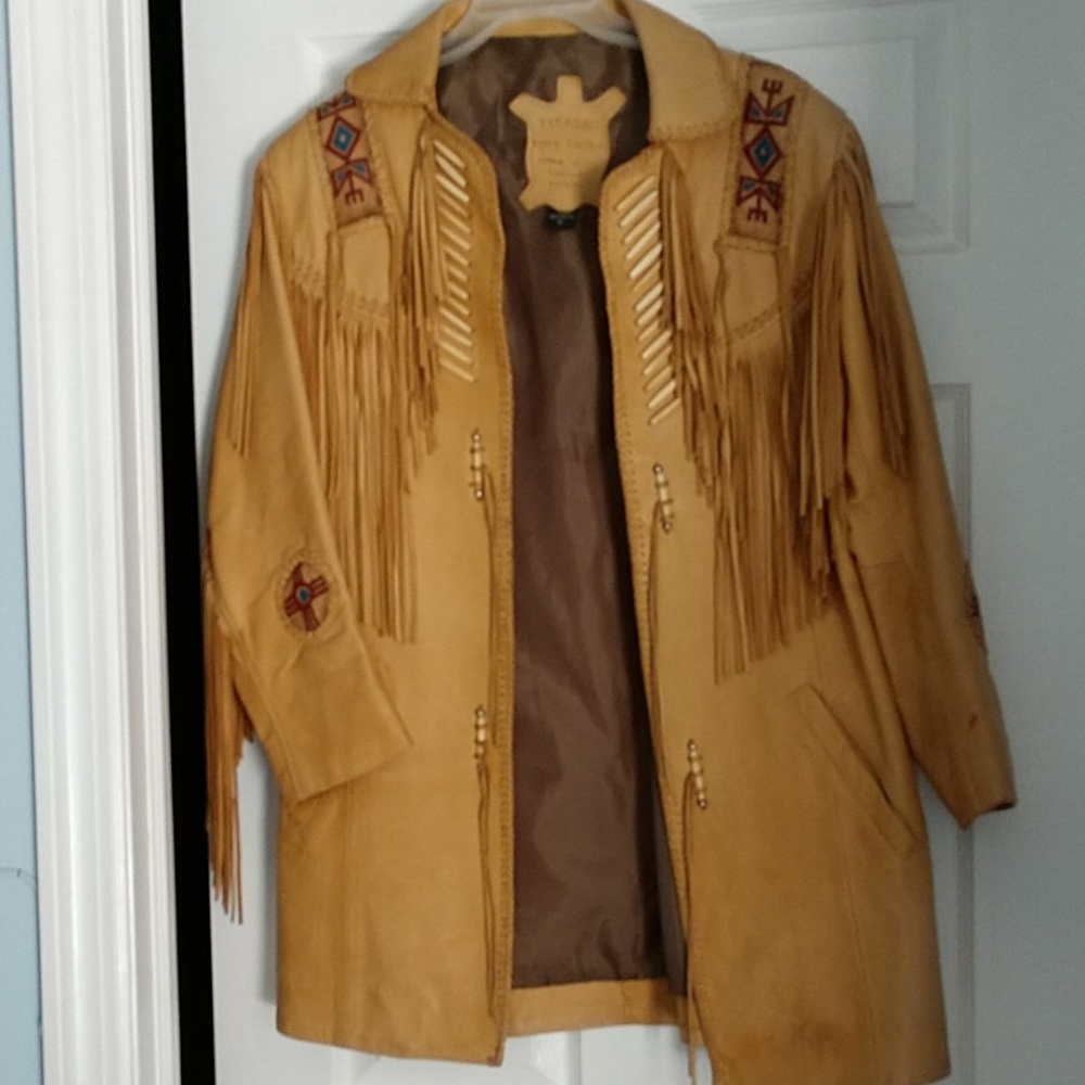 Leather fringed coat